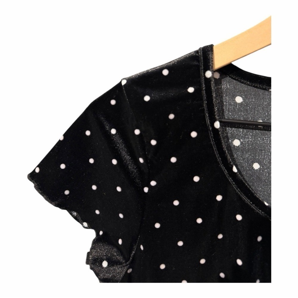 Abercrombie & Fitch Black Velvet Polka Dot Soft Stretch Top Scoop Neck — Size M - Picture 7 of 9